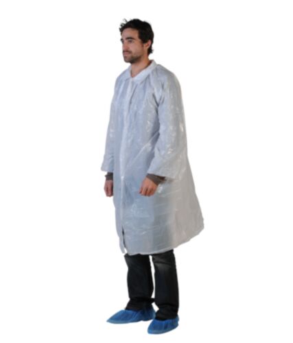 CARTON 100 BLOUSES VISITEUR PE BD BLANC FERMETURE PRESSION TAILLE UNIQUE