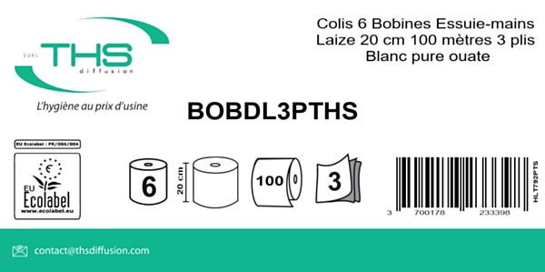 COLIS 6 BOBINES DEVIDAGE LATERAL LAIZE 20 CM 100 METRES 3 X 17 GR BLANC PURE OUATE