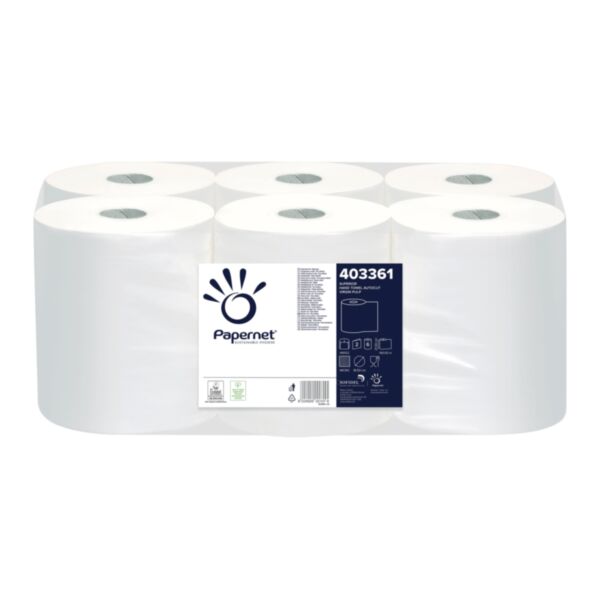CARTON 6 BOBINES DEVIDAGE LATERAL  LAIZE 20.8 CM 140 METRES 2 PLIS DE 26 GR BLANC PURE OUATE