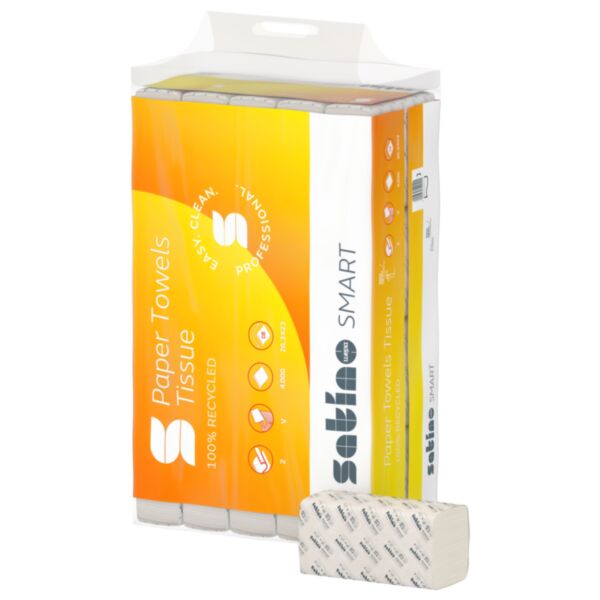 CARTON 4000 FEUILLES DE 20 PAQUETS 200 FEUILLES ESSUIE MAINS EN V 20,4 X 24 CM 2 PLIS DE 18 GR RECYCLE