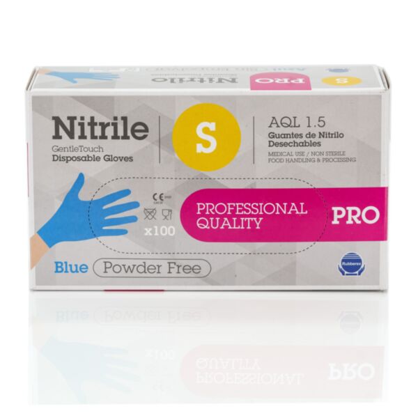 CARTON 10 BOITES 100 GANTS NITRILE BLEU 4,6 GR NON POUDRE S