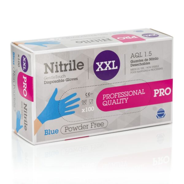 CARTON 10 BOITES 100 GANTS NITRILE BLEU 4,6 GR NON POUDRE XXL