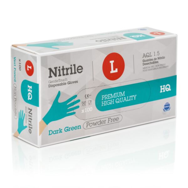 CARTON 10 BOITES 100 GANTS NITRILE VERT 6 GR NON POUDRE