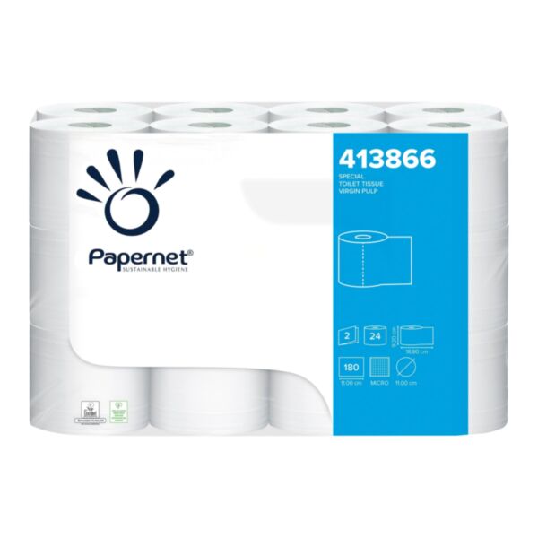 COLIS 96 ROULEAUX  PAPIER TOILETTE 180 FEUILLES 9,2 X  11 cm 2 PLIS DE 15,5 GR BLANC PURE OUATE