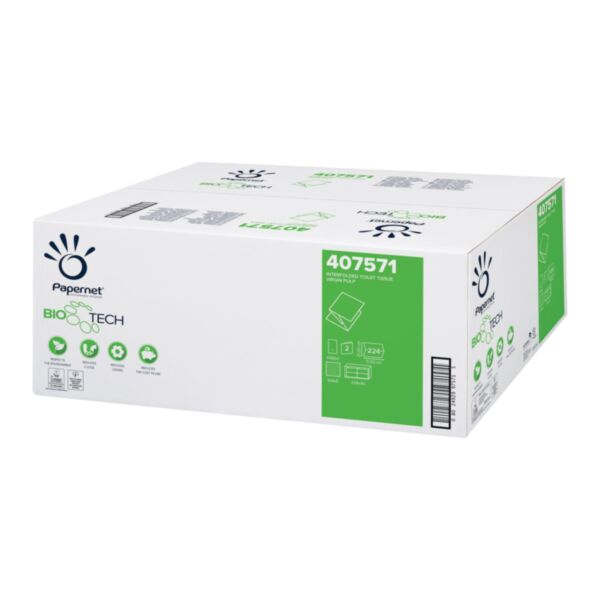 CARTON 40 PAQUETS DE 224 FEUILLES BIO TECH 21 X 11 CM 2 PLIS 18 GR BLANC PURE OUATE