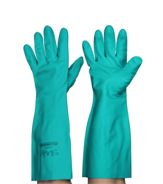 PAQUET DE 12 PAIRES DE GANTS INDUSTRIELS NITRILE SATINES LONGS VERTS TAILLE 