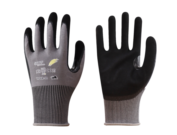 SACHET 12 PAIRES GANTS DE MANUTENTION FIBRE POLYETHYLENE ADAMAS NITRILE SABLE 