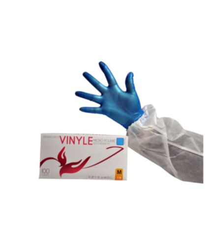 CARTON 10 BOITES 100 GANTS VINYLES BLEUS MICRO POUDRE 