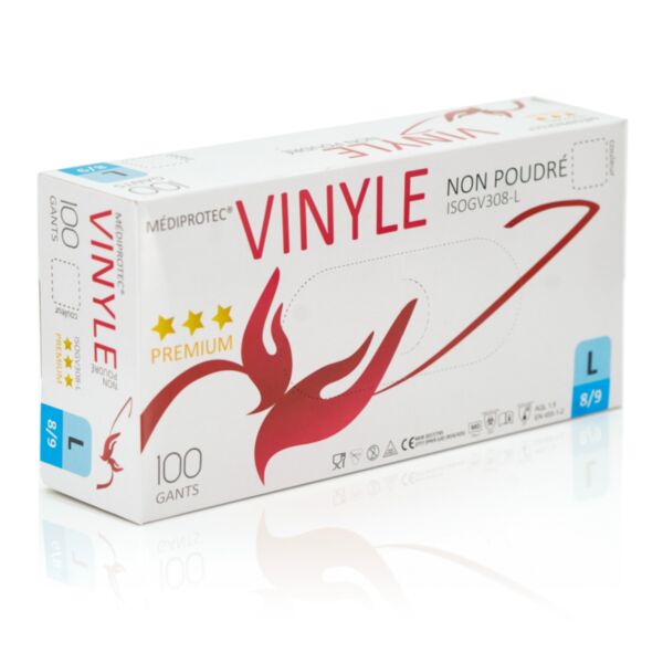 CARTON 10 BOITES 100 GANTS D'EXAMEN VINYLE NON POUDRES 
