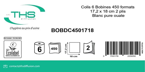 COLIS 6 BOBINES 450 FTS 17,2 X 18 CM 2 X 17 GR  BLANC PURE OUATE